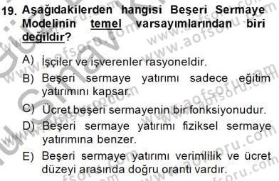 Çalışma Ekonomisi 1 Dersi 2014 - 2015 Yılı (Final) Dönem Sonu Sınav Soruları 19. Soru