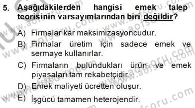 Çalışma Ekonomisi 1 Dersi 2014 - 2015 Yılı (Final) Dönem Sonu Sınav Soruları 5. Soru