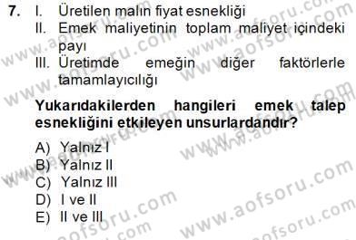 Çalışma Ekonomisi 1 Dersi 2014 - 2015 Yılı (Final) Dönem Sonu Sınav Soruları 7. Soru