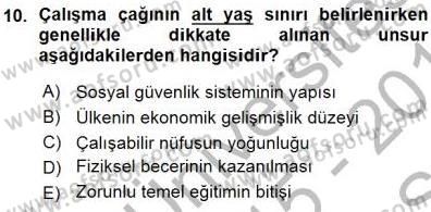 Çalışma Ekonomisi 1 Dersi Ara Sınavı Deneme Sınav Soruları 10. Soru