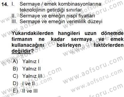 Çalışma Ekonomisi 1 Dersi Ara Sınavı Deneme Sınav Soruları 14. Soru