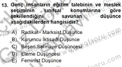 Çalışma Ekonomisi 1 Dersi 2015 - 2016 Yılı (Final) Dönem Sonu Sınav Soruları 13. Soru