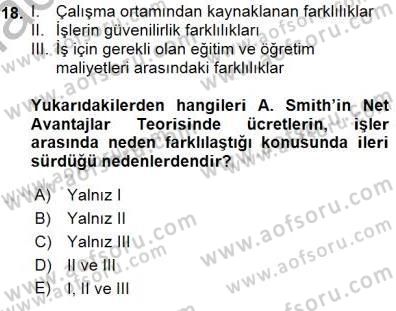 Çalışma Ekonomisi 1 Dersi 2015 - 2016 Yılı (Final) Dönem Sonu Sınav Soruları 18. Soru