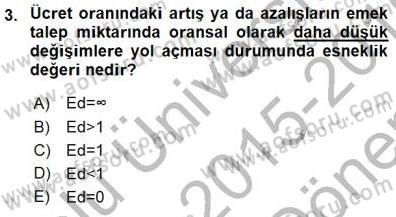 Çalışma Ekonomisi 1 Dersi 2015 - 2016 Yılı (Final) Dönem Sonu Sınav Soruları 3. Soru