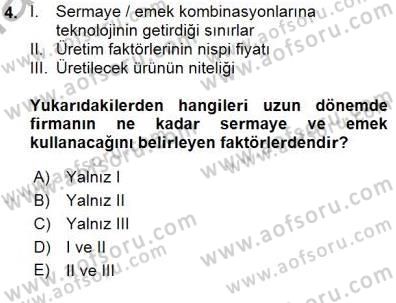 Çalışma Ekonomisi 1 Dersi 2015 - 2016 Yılı (Final) Dönem Sonu Sınav Soruları 4. Soru