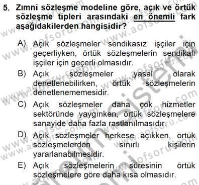 Çalışma Ekonomisi 1 Dersi 2015 - 2016 Yılı (Final) Dönem Sonu Sınav Soruları 5. Soru
