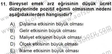 Çalışma Ekonomisi 1 Dersi 2016 - 2017 Yılı (Vize) Ara Sınav Soruları 11. Soru