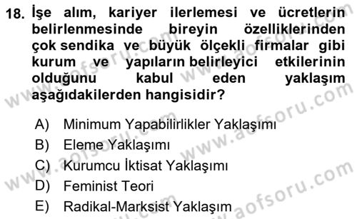 Çalışma Ekonomisi 1 Dersi 2020 - 2021 Yılı Yaz Okulu Sınav Soruları 18. Soru