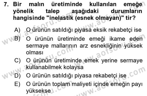 Çalışma Ekonomisi 1 Dersi 2020 - 2021 Yılı Yaz Okulu Sınav Soruları 7. Soru