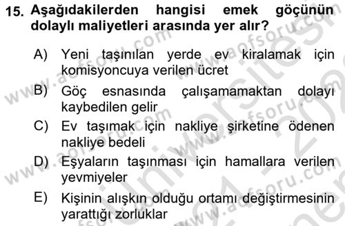 Çalışma Ekonomisi 1 Dersi 2021 - 2022 Yılı (Final) Dönem Sonu Sınav Soruları 15. Soru