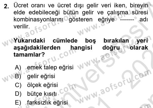 Çalışma Ekonomisi 1 Dersi 2021 - 2022 Yılı (Final) Dönem Sonu Sınav Soruları 2. Soru