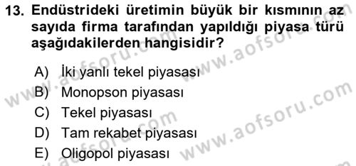 Çalışma Ekonomisi 1 Dersi 2021 - 2022 Yılı Yaz Okulu Sınav Soruları 13. Soru