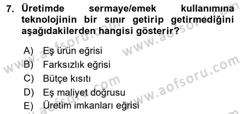Çalışma Ekonomisi 1 Dersi 2021 - 2022 Yılı Yaz Okulu Sınav Soruları 7. Soru