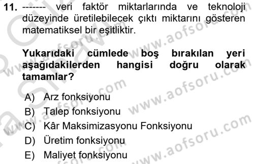 Çalışma Ekonomisi 1 Dersi 2022 - 2023 Yılı (Vize) Ara Sınav Soruları 11. Soru