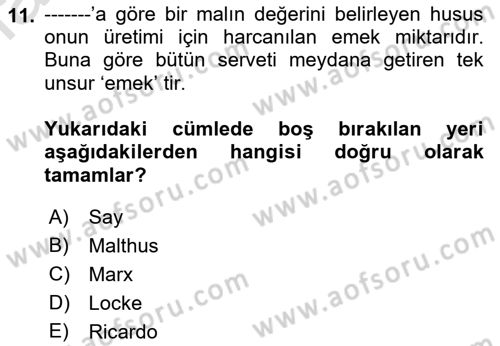 Çalışma Ekonomisi 1 Dersi 2022 - 2023 Yılı (Final) Dönem Sonu Sınav Soruları 11. Soru
