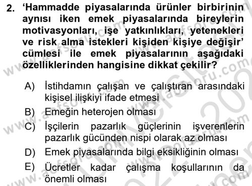 Çalışma Ekonomisi 1 Dersi 2022 - 2023 Yılı (Final) Dönem Sonu Sınav Soruları 2. Soru