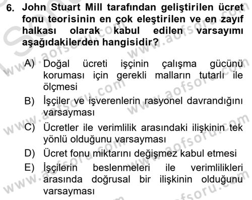 Çalışma Ekonomisi 1 Dersi 2022 - 2023 Yılı (Final) Dönem Sonu Sınav Soruları 6. Soru