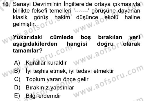 Çalışma Ekonomisi 1 Dersi 2022 - 2023 Yılı Yaz Okulu Sınav Soruları 10. Soru