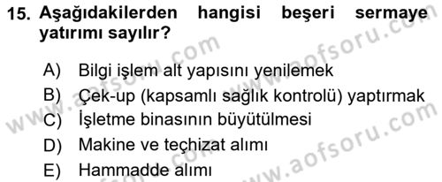 Çalışma Ekonomisi 1 Dersi 2022 - 2023 Yılı Yaz Okulu Sınav Soruları 15. Soru