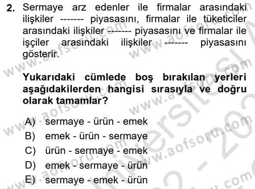 Çalışma Ekonomisi 1 Dersi 2022 - 2023 Yılı Yaz Okulu Sınav Soruları 2. Soru