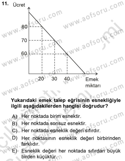 Çalışma Ekonomisi 1 Dersi 2023 - 2024 Yılı (Vize) Ara Sınav Soruları 11. Soru