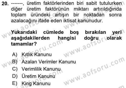 Çalışma Ekonomisi 1 Dersi 2023 - 2024 Yılı (Vize) Ara Sınav Soruları 20. Soru