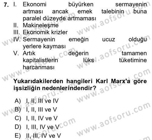 Çalışma Ekonomisi 1 Dersi 2023 - 2024 Yılı (Final) Dönem Sonu Sınav Soruları 7. Soru