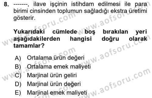 Çalışma Ekonomisi 1 Dersi 2023 - 2024 Yılı (Final) Dönem Sonu Sınav Soruları 8. Soru