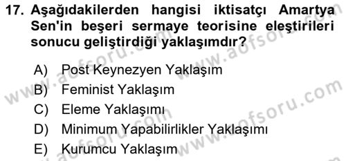 Çalışma Ekonomisi 1 Dersi 2023 - 2024 Yılı Yaz Okulu Sınav Soruları 17. Soru