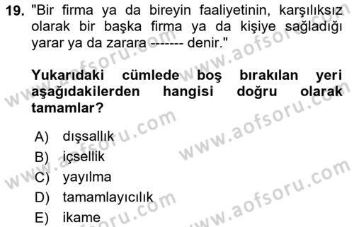 Çalışma Ekonomisi 1 Dersi 2023 - 2024 Yılı Yaz Okulu Sınav Soruları 19. Soru