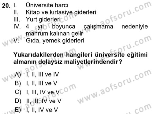 Çalışma Ekonomisi 1 Dersi 2024 - 2025 Yılı Yaz Okulu Sınav Soruları 20. Soru