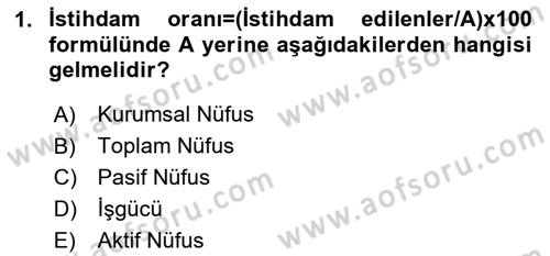 Çalışma Ekonomisi 1 Dersi 2025 - 2026 Yılı (Final) Dönem Sonu Sınav Soruları 1. Soru
