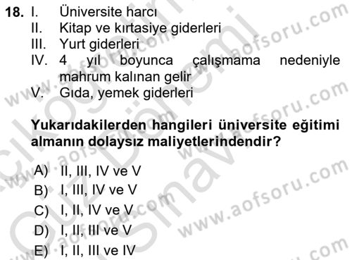 Çalışma Ekonomisi 1 Dersi 2025 - 2026 Yılı (Final) Dönem Sonu Sınav Soruları 18. Soru