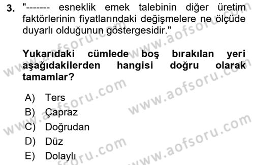 Çalışma Ekonomisi 1 Dersi 2025 - 2026 Yılı (Final) Dönem Sonu Sınav Soruları 3. Soru