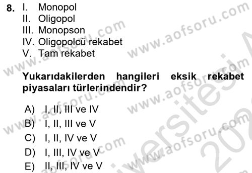 Çalışma Ekonomisi 1 Dersi 2025 - 2026 Yılı (Final) Dönem Sonu Sınav Soruları 8. Soru