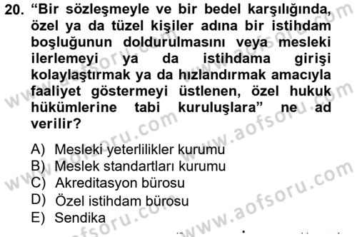 Çalışma Ekonomisi 2 Dersi 2012 - 2013 Yılı (Vize) Ara Sınav Soruları 20. Soru