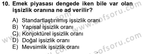 Çalışma Ekonomisi 2 Dersi 2012 - 2013 Yılı (Final) Dönem Sonu Sınav Soruları 10. Soru