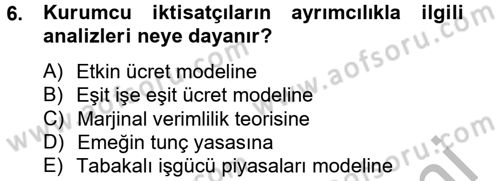 Çalışma Ekonomisi 2 Dersi 2012 - 2013 Yılı (Final) Dönem Sonu Sınav Soruları 6. Soru