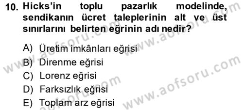 Çalışma Ekonomisi 2 Dersi 2013 - 2014 Yılı (Vize) Ara Sınav Soruları 10. Soru