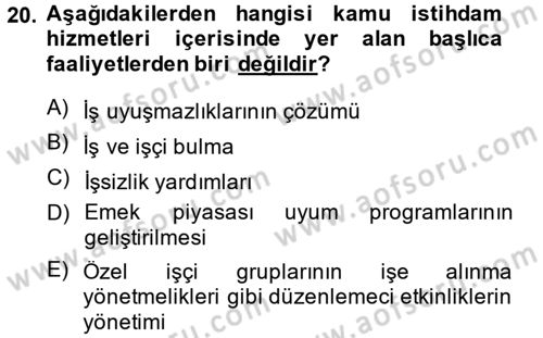 Çalışma Ekonomisi 2 Dersi 2013 - 2014 Yılı (Vize) Ara Sınav Soruları 20. Soru