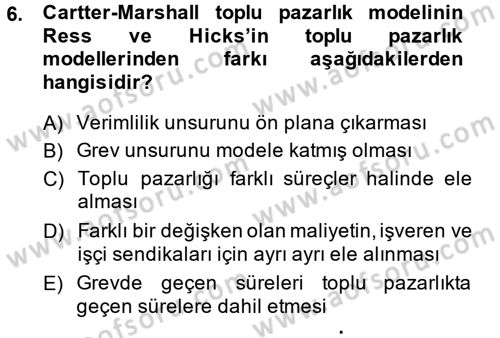 Çalışma Ekonomisi 2 Dersi 2013 - 2014 Yılı (Vize) Ara Sınav Soruları 6. Soru