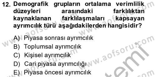 Çalışma Ekonomisi 2 Dersi 2013 - 2014 Yılı (Final) Dönem Sonu Sınav Soruları 12. Soru