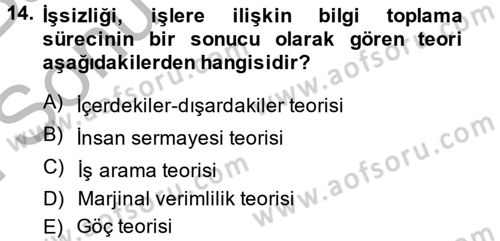 Çalışma Ekonomisi 2 Dersi 2013 - 2014 Yılı (Final) Dönem Sonu Sınav Soruları 14. Soru