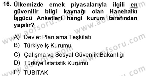 Çalışma Ekonomisi 2 Dersi 2013 - 2014 Yılı (Final) Dönem Sonu Sınav Soruları 16. Soru