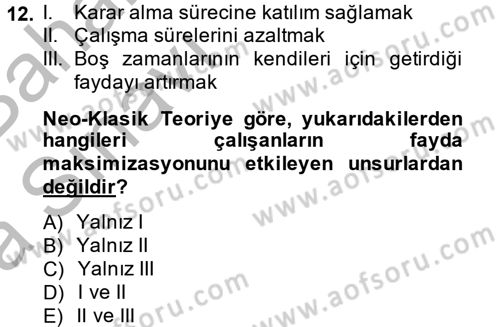 Çalışma Ekonomisi 2 Dersi 2014 - 2015 Yılı (Vize) Ara Sınav Soruları 12. Soru