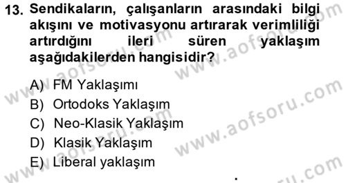 Çalışma Ekonomisi 2 Dersi 2014 - 2015 Yılı (Vize) Ara Sınav Soruları 13. Soru