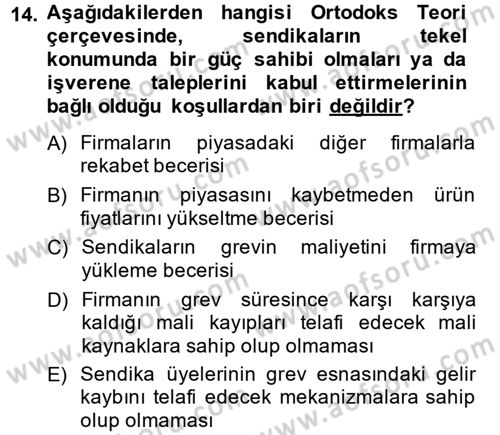 Çalışma Ekonomisi 2 Dersi 2014 - 2015 Yılı (Vize) Ara Sınav Soruları 14. Soru