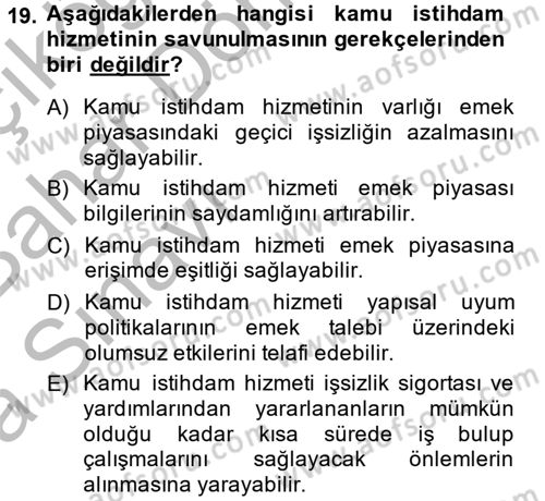 Çalışma Ekonomisi 2 Dersi 2014 - 2015 Yılı (Vize) Ara Sınav Soruları 19. Soru