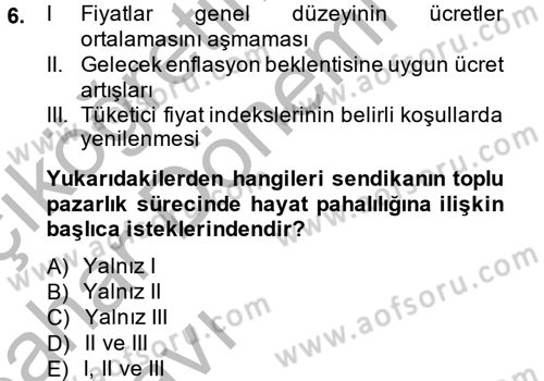 Çalışma Ekonomisi 2 Dersi 2014 - 2015 Yılı (Vize) Ara Sınav Soruları 6. Soru