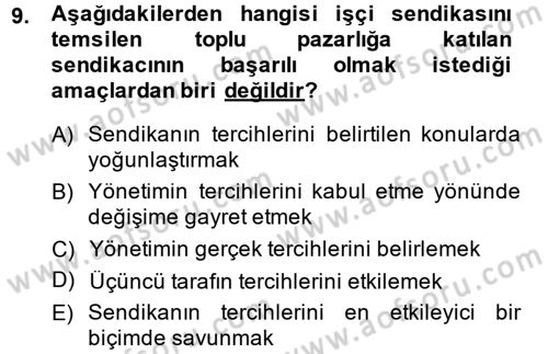 Çalışma Ekonomisi 2 Dersi 2014 - 2015 Yılı (Vize) Ara Sınav Soruları 9. Soru